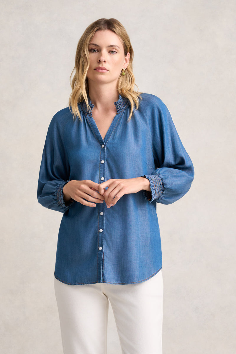 THREE QUARTER SLEEVE CHAMBRAY SHIRT - DENIM CHAMBRAY