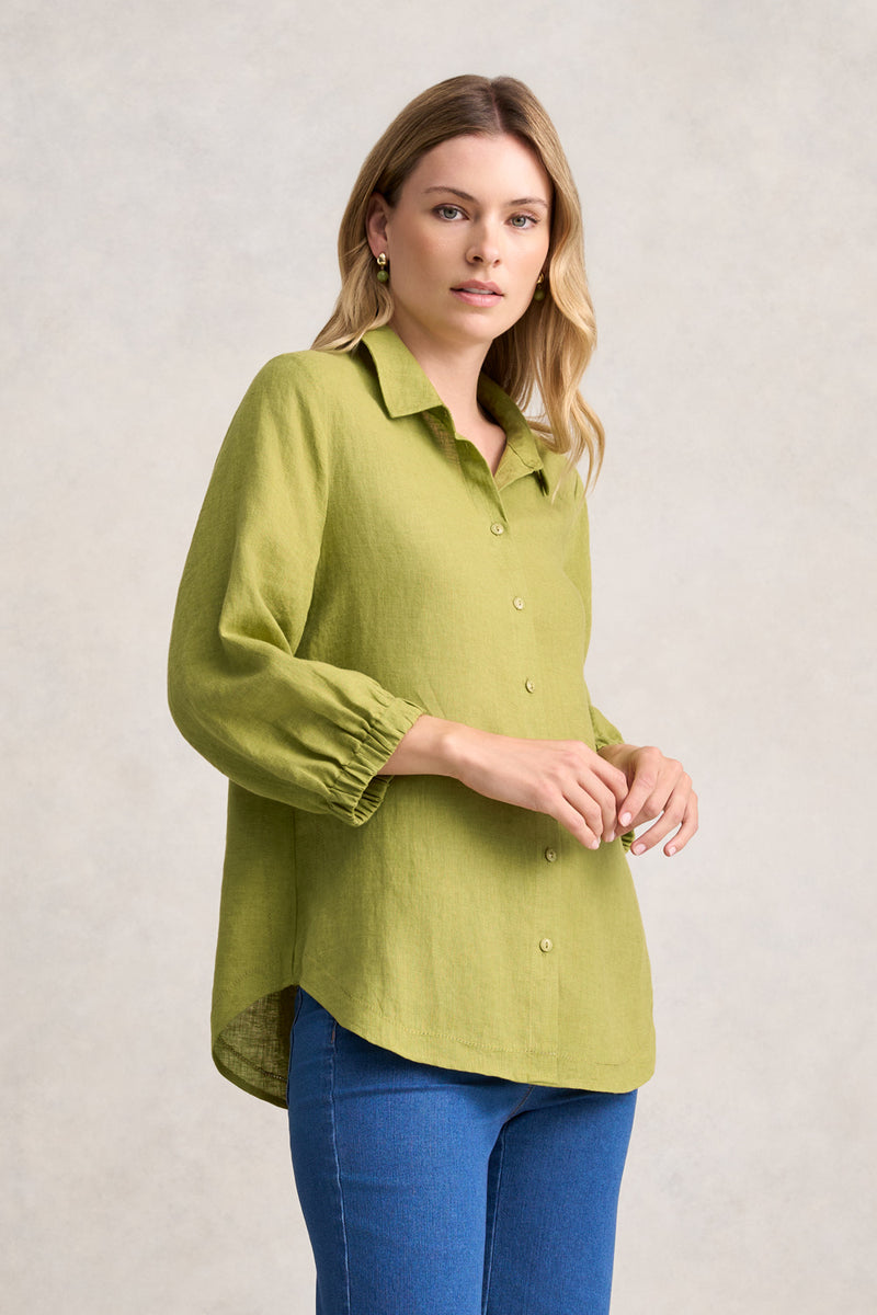 THREE QUARTER SLEEVE LINEN SHIRT - PEAR CROSS DYE