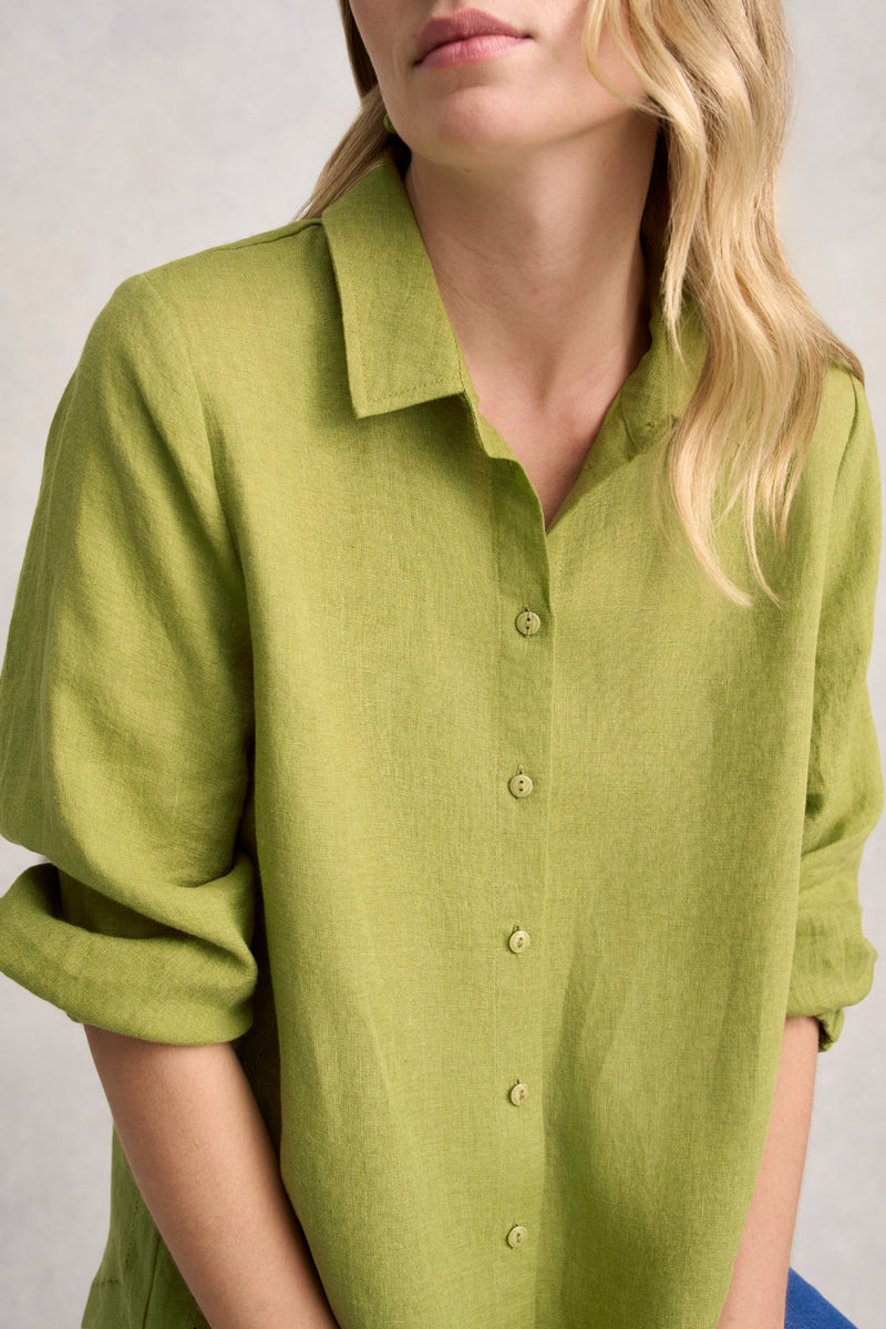 THREE QUARTER SLEEVE LINEN SHIRT - PEAR CROSS DYE