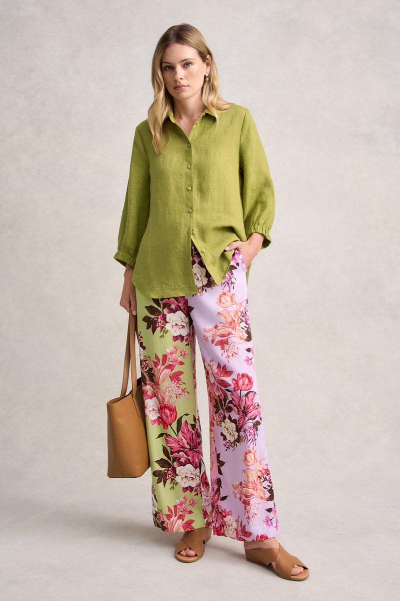 THREE QUARTER SLEEVE LINEN SHIRT - PEAR CROSS DYE