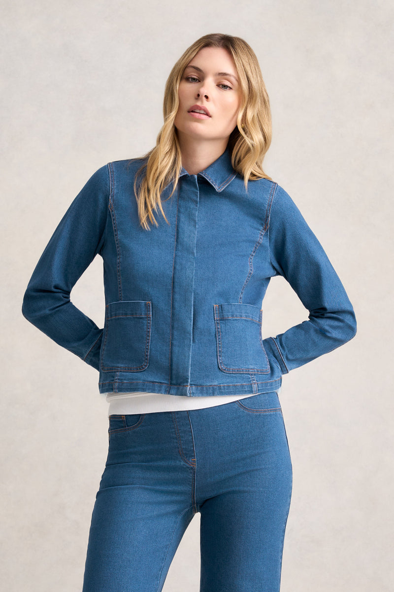 CROPPED DENIM JACKET - DARK DENIM