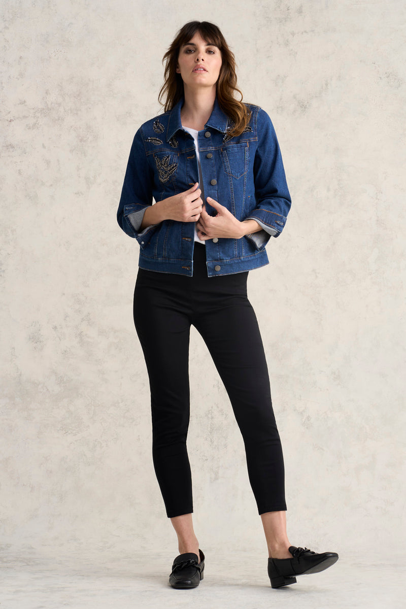 Embellished Denim Jacket - Mid Wash Denim