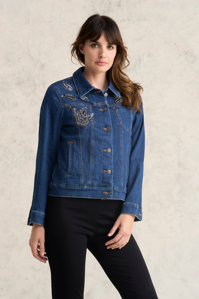 Embellished Denim Jacket - Mid Wash Denim