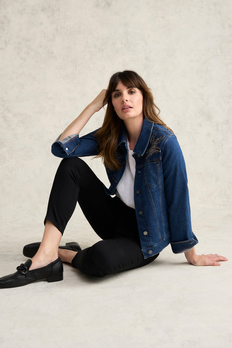 Embellished Denim Jacket - Mid Wash Denim