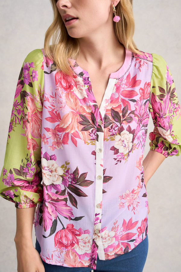 PRINTED COTTON SILK SHIRT - SPLICED FLORAL 