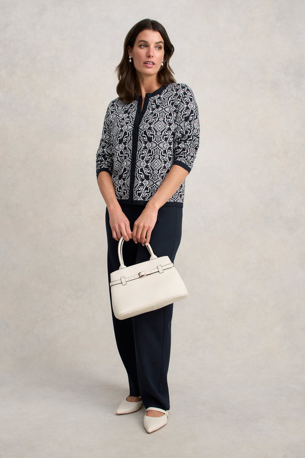 Cotton Jacquard Cardigan - Two Tone Print