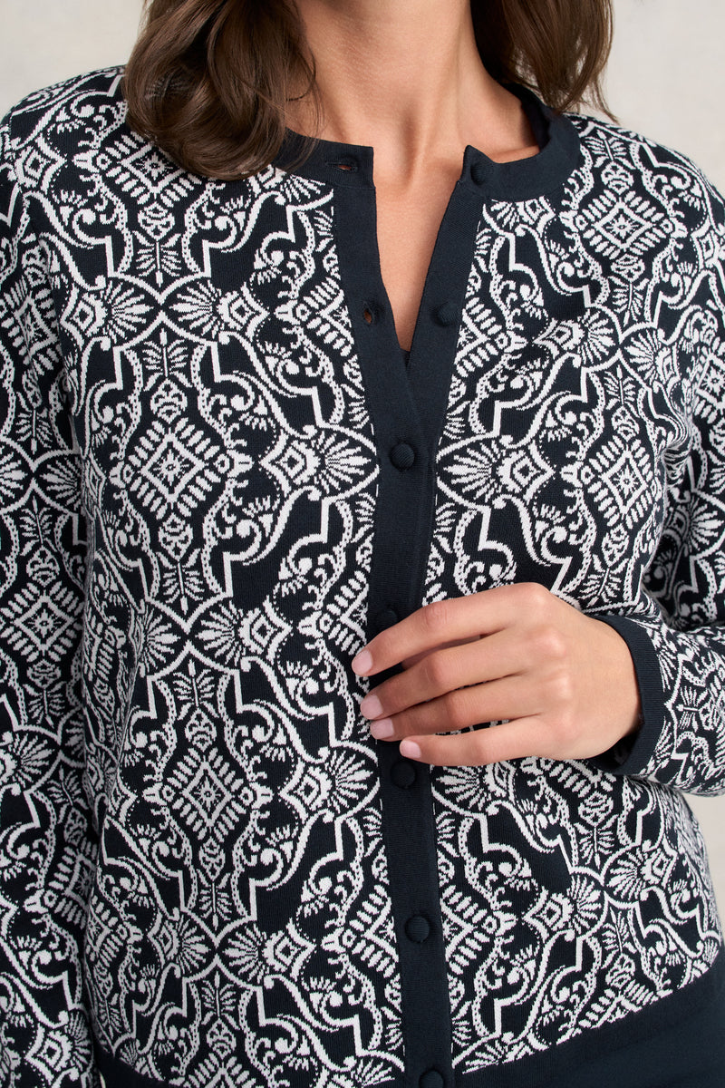 Cotton Jacquard Cardigan - Two Tone Print