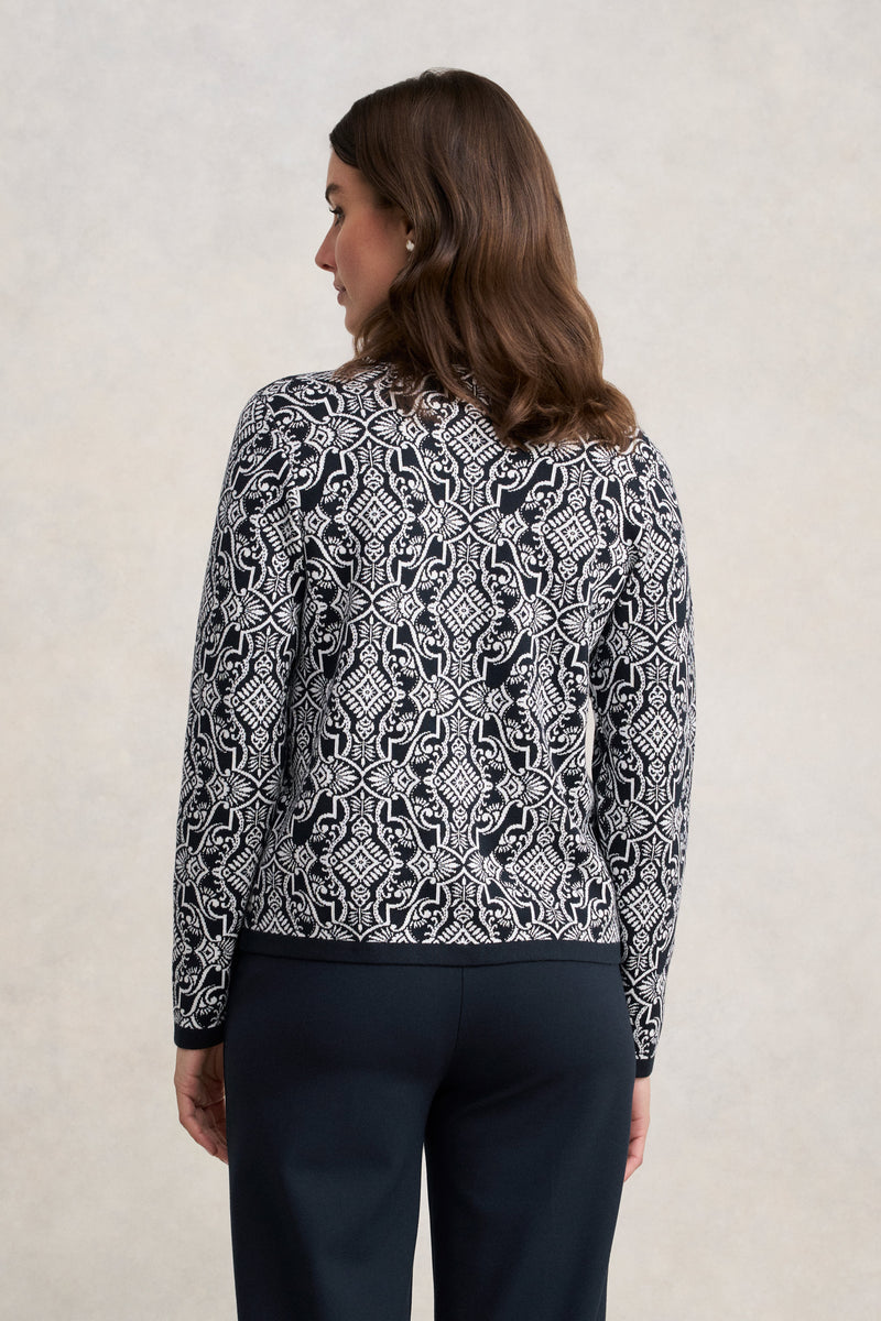 Cotton Jacquard Cardigan - Two Tone Print