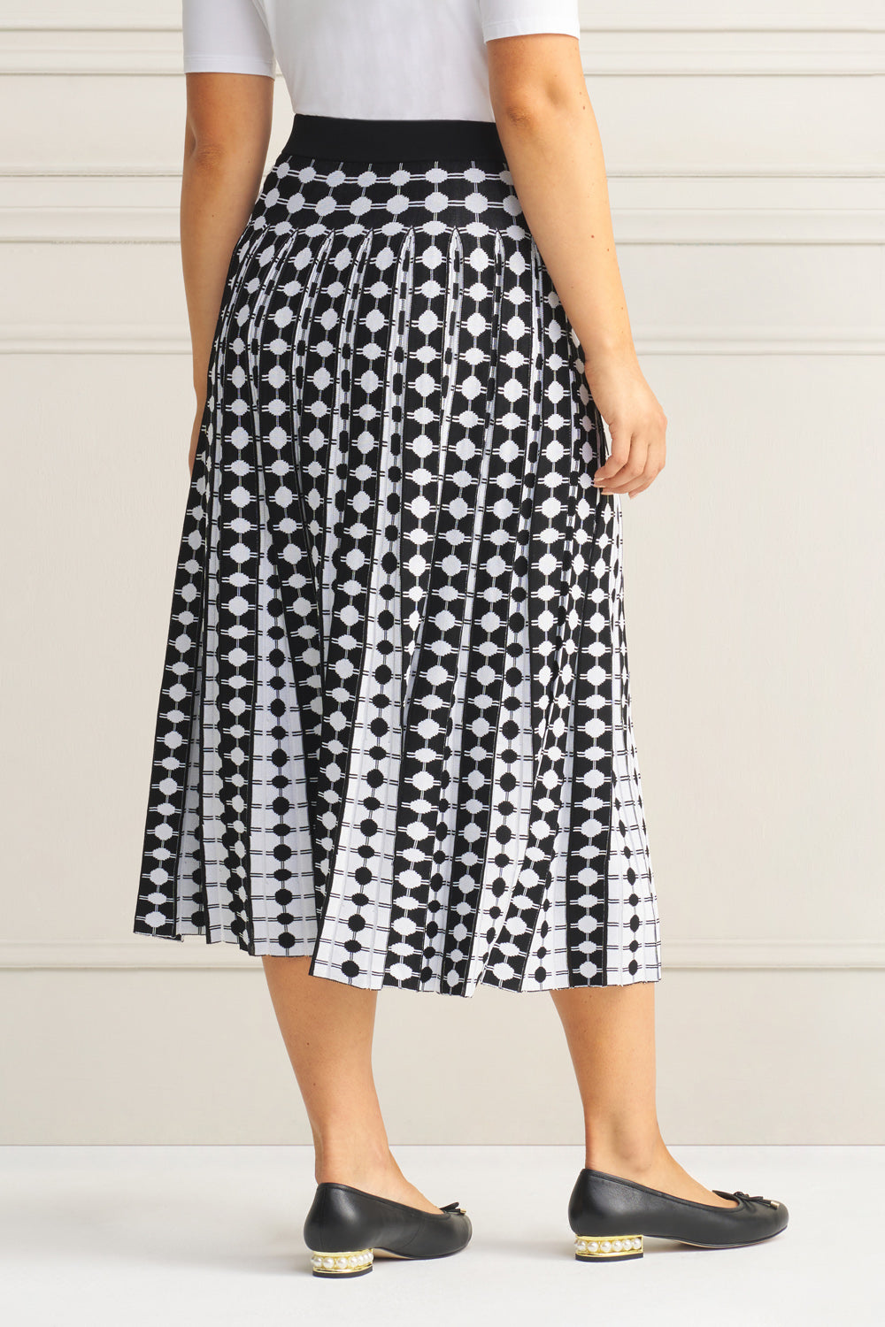 Houndstooth pleated knit midi cheap skirt