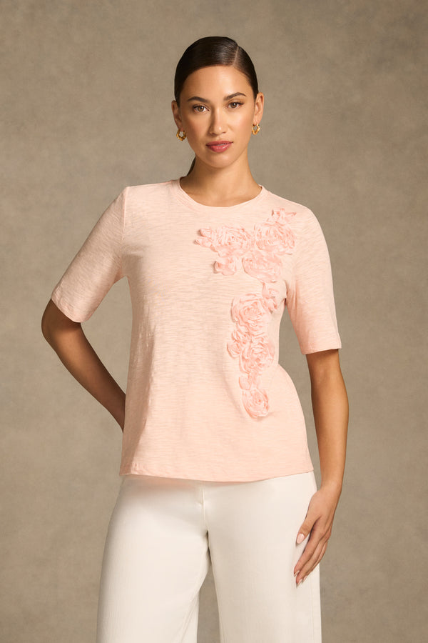 Appliqué Half Sleeve Tee - Ballet Slipper