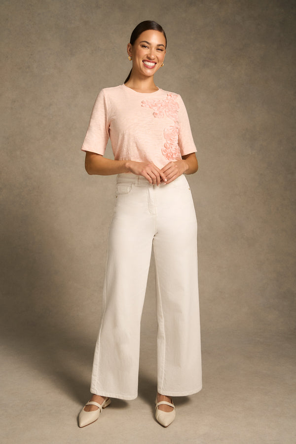 Appliqué Half Sleeve Tee - Ballet Slipper