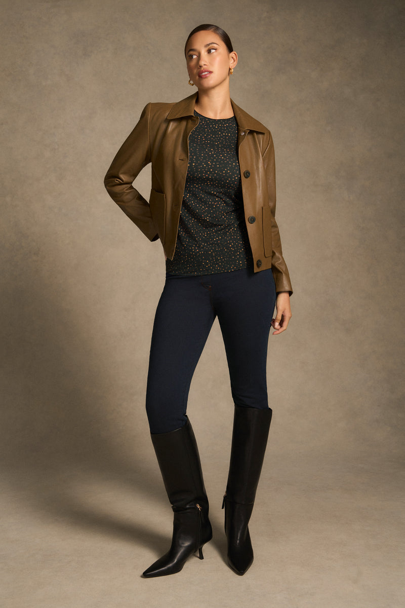 Long Sleeve Crew Neck Top - Dappled Print