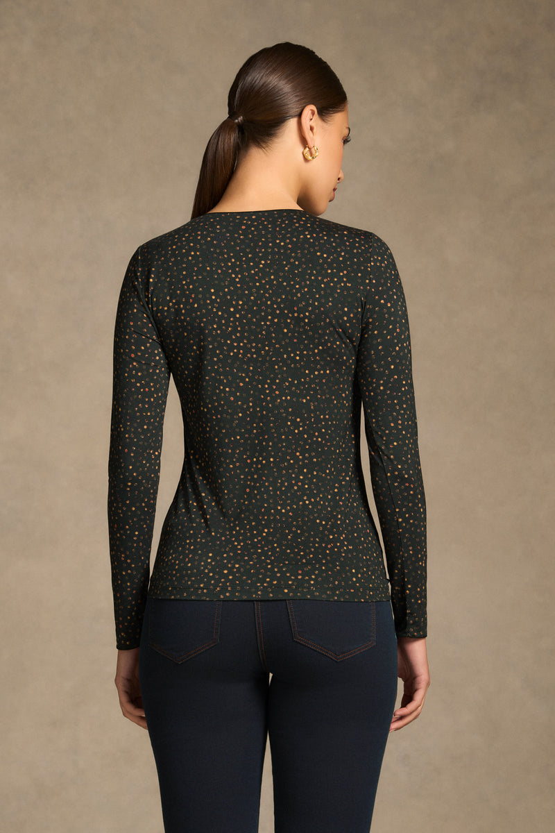Long Sleeve Crew Neck Top - Dappled Print