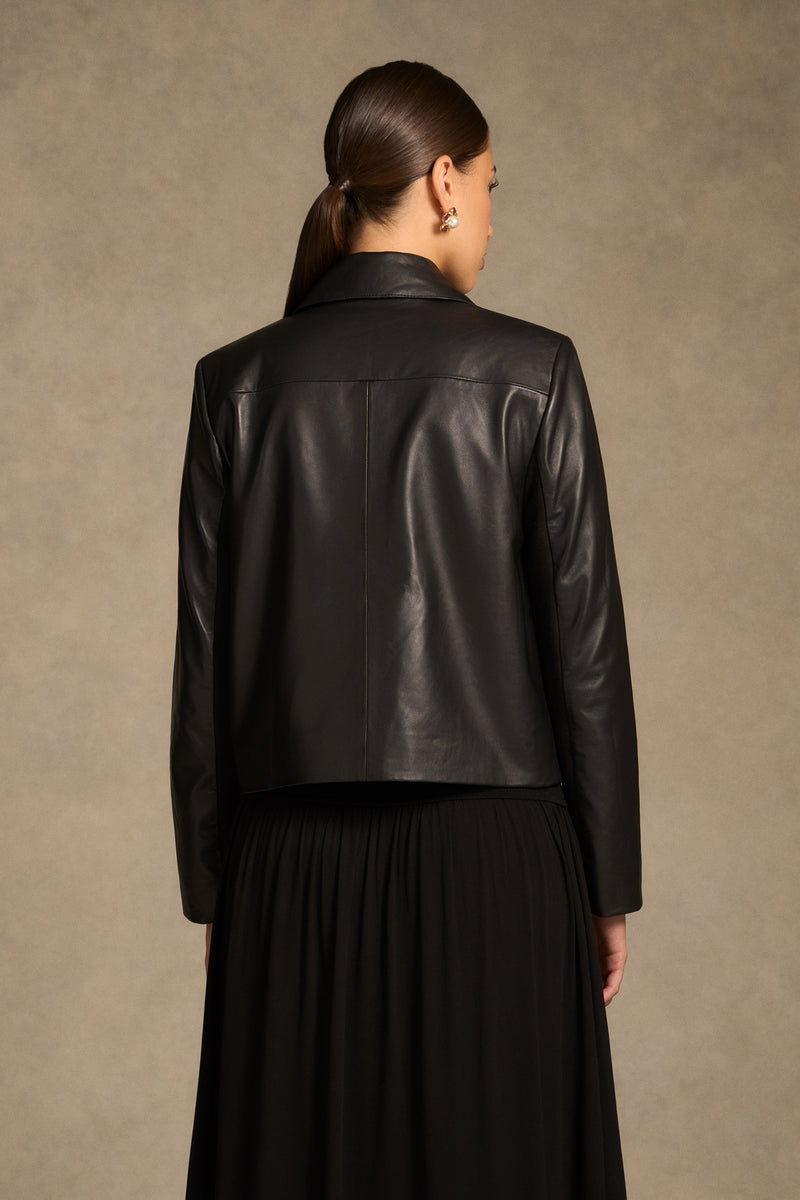 Buttoned Leather Jacket - Black