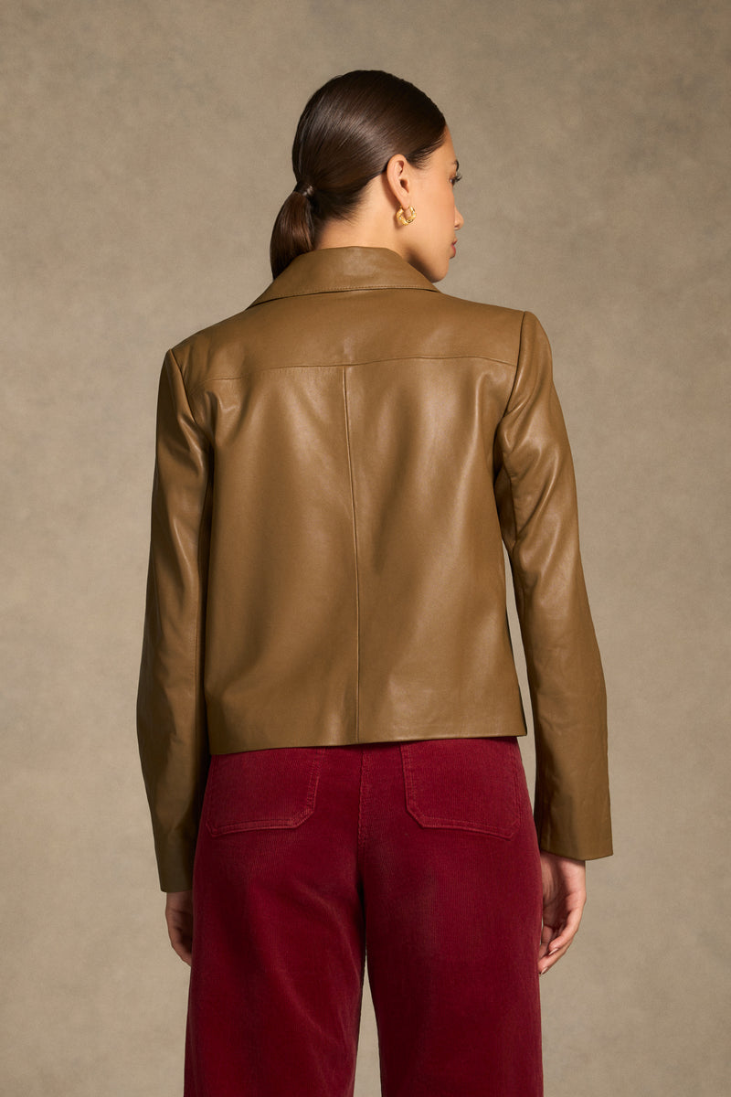 Buttoned Leather Jacket - Tan