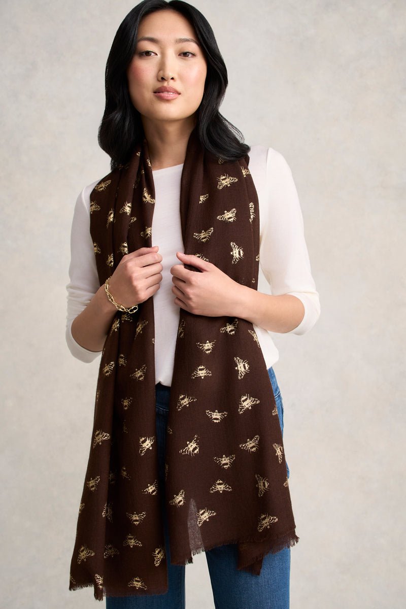 Bee Foil Wool Scarf - Chocolate & Gold