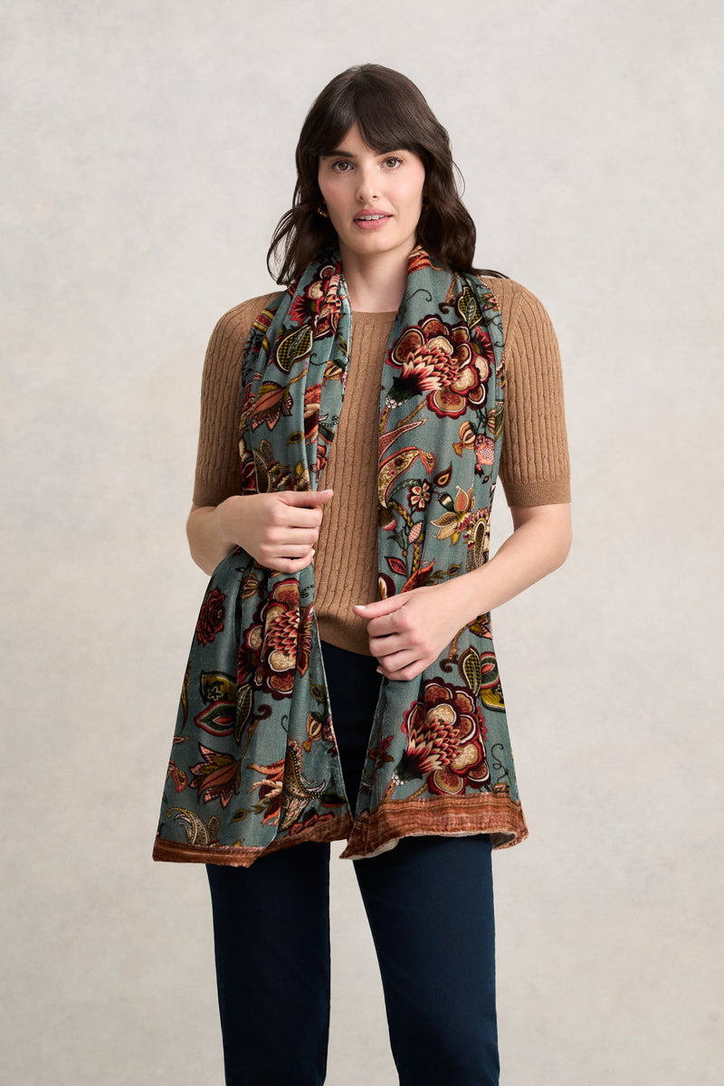 Velvet Floral Scarf - Multicolour
