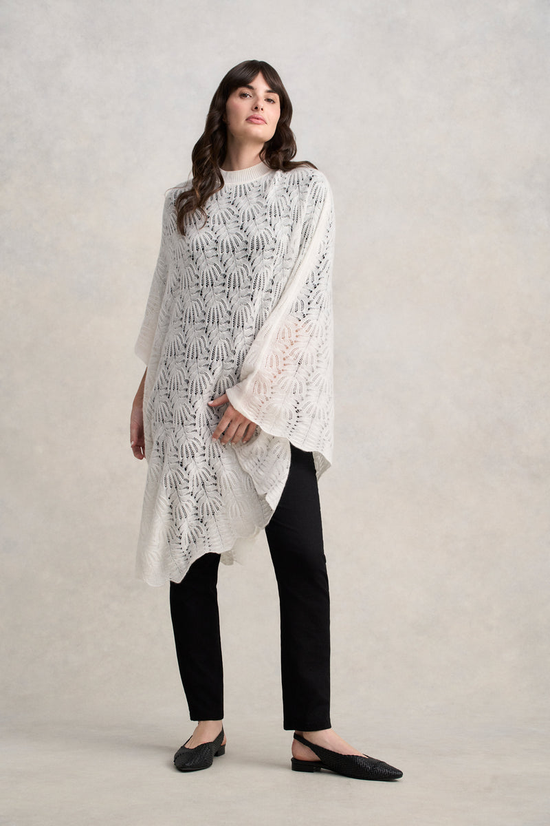 Patterned Poncho - Cream
