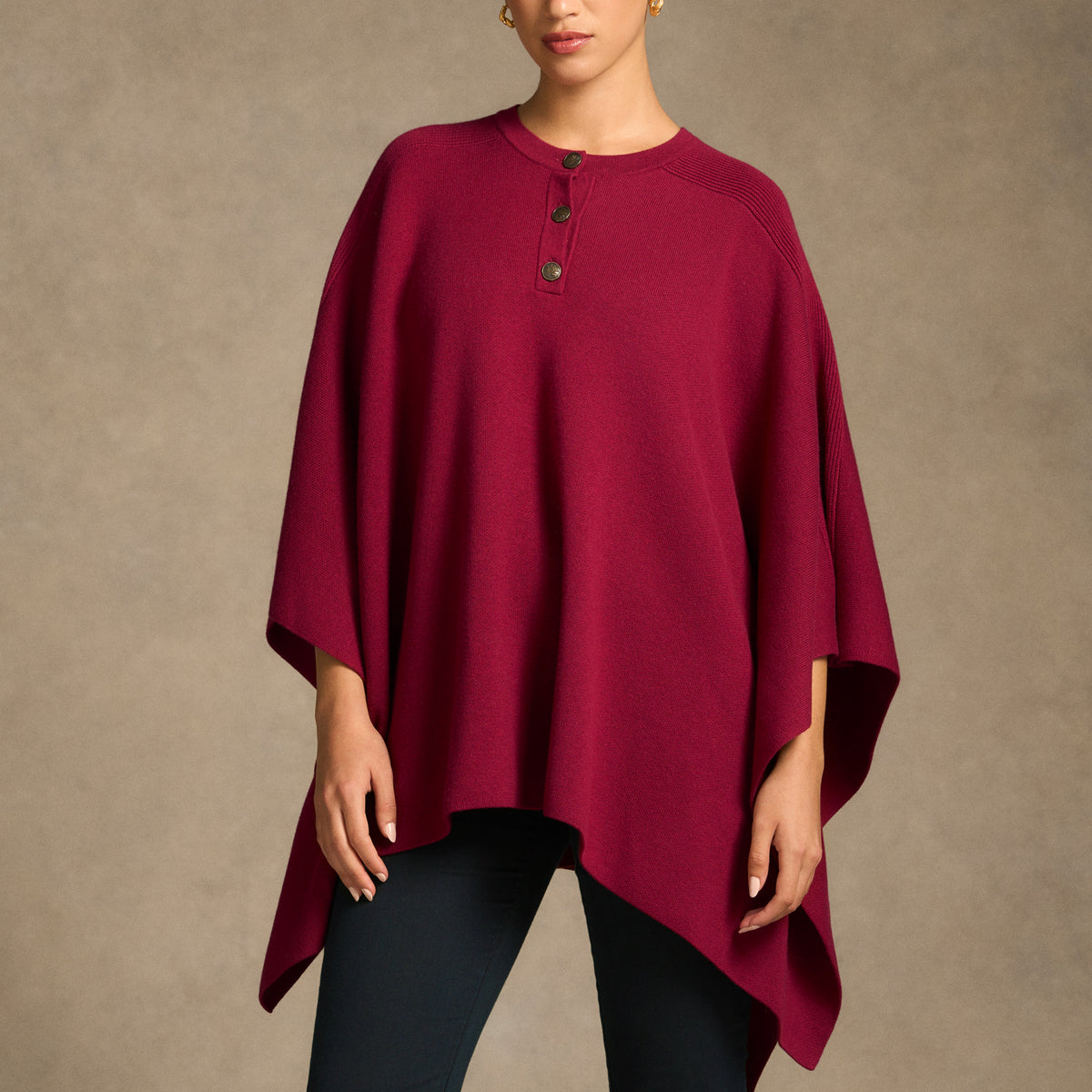 Button Detail Poncho - Wine – Blue Illusion