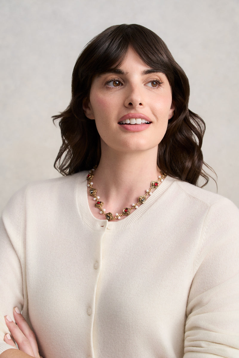 Floral Station Necklace - Gold