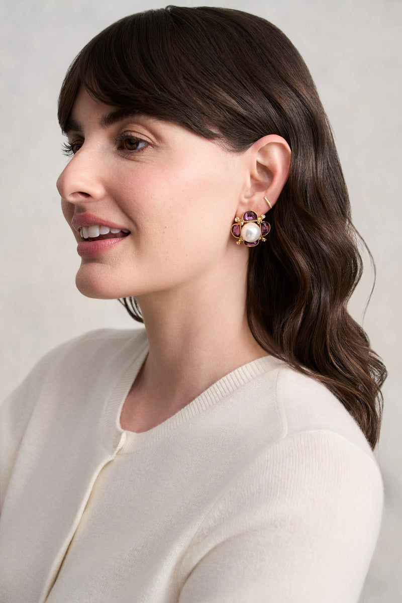 Gem and Pearl Studs - Gold