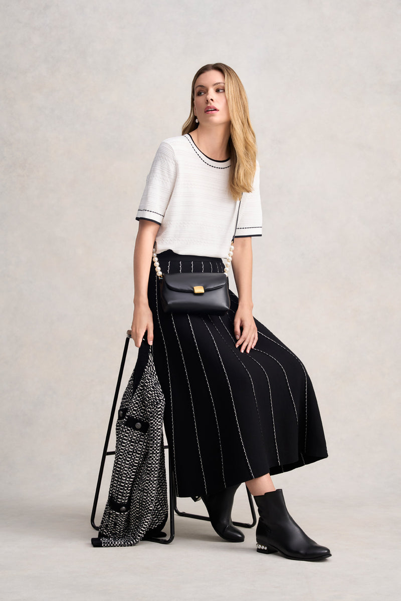 KNIT MIDI SKIRT - BLACK