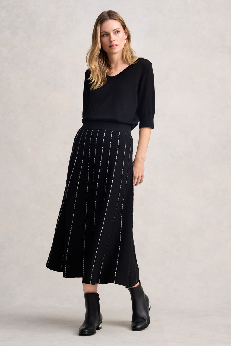 KNIT MIDI SKIRT - BLACK