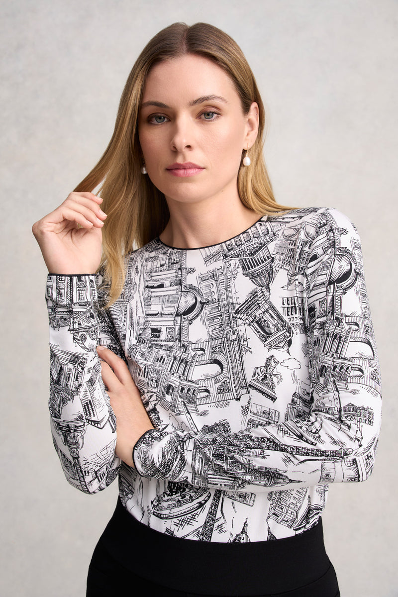 LONG SLEEVE CREW NECK TOP - FRANCE CAPITAL PRINT 