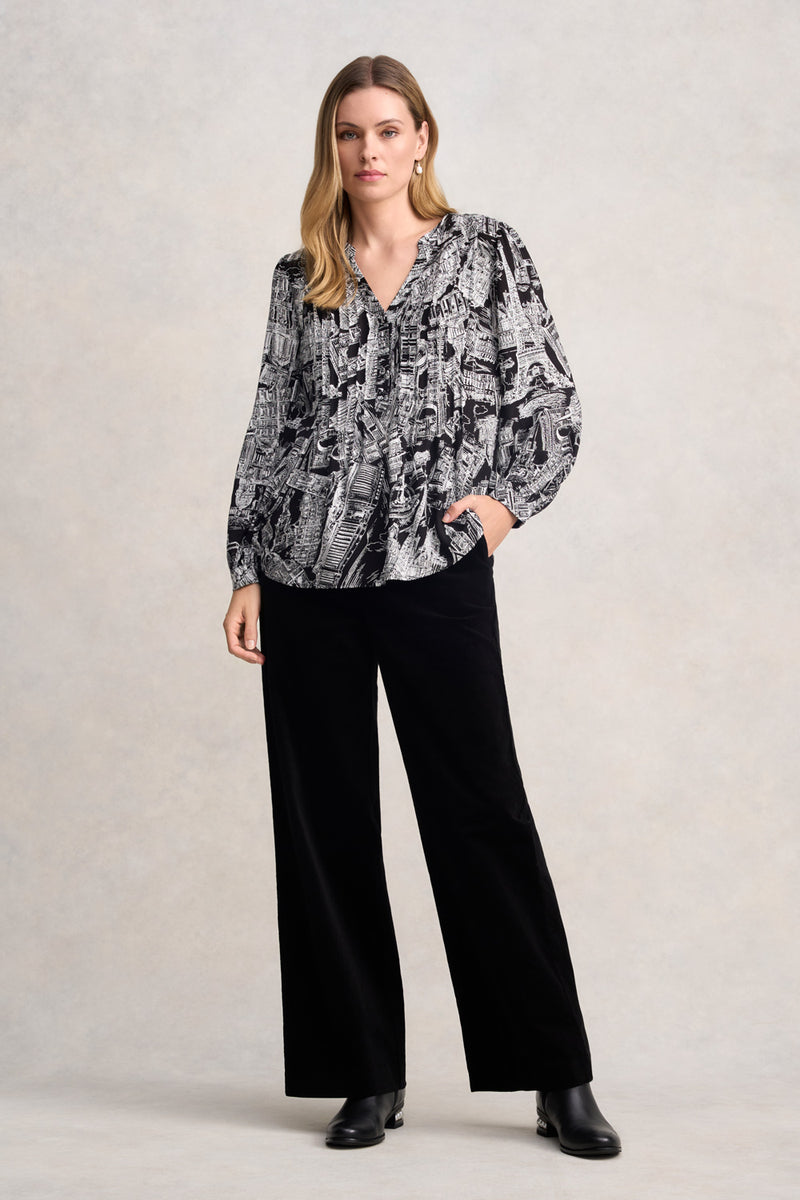 LONG SLEEVE LIGHT WEIGHT BLOUSE - EIFFEL BORDER PRINT 