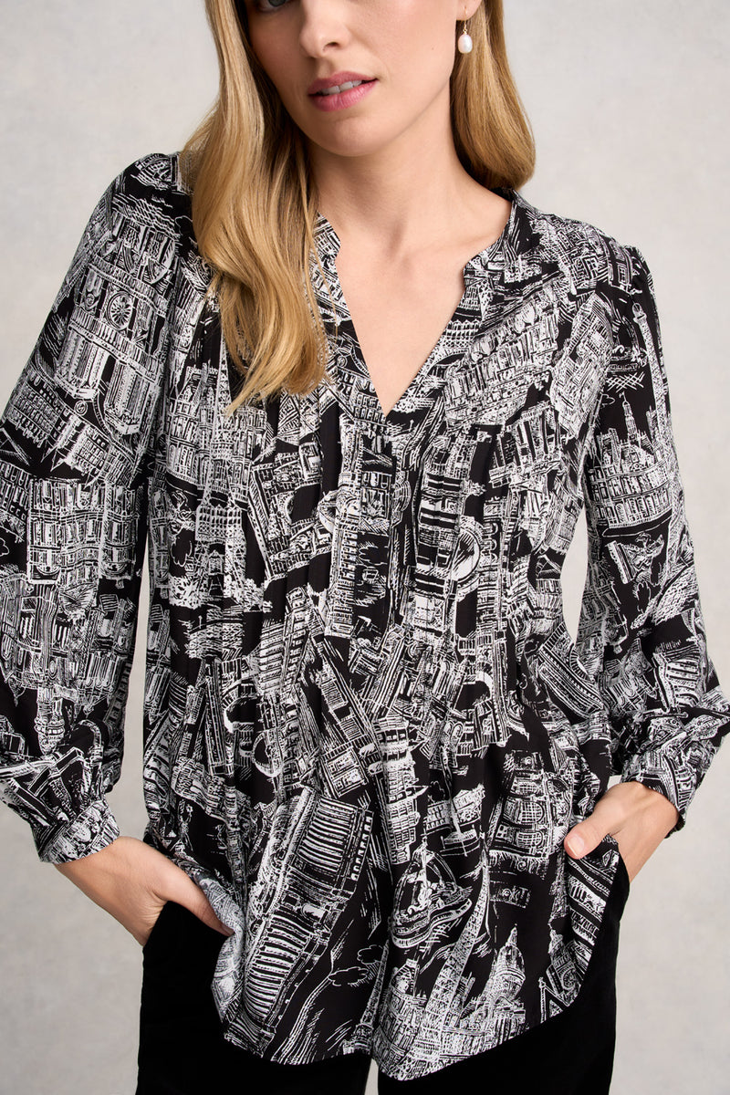LONG SLEEVE LIGHT WEIGHT BLOUSE - EIFFEL BORDER PRINT 