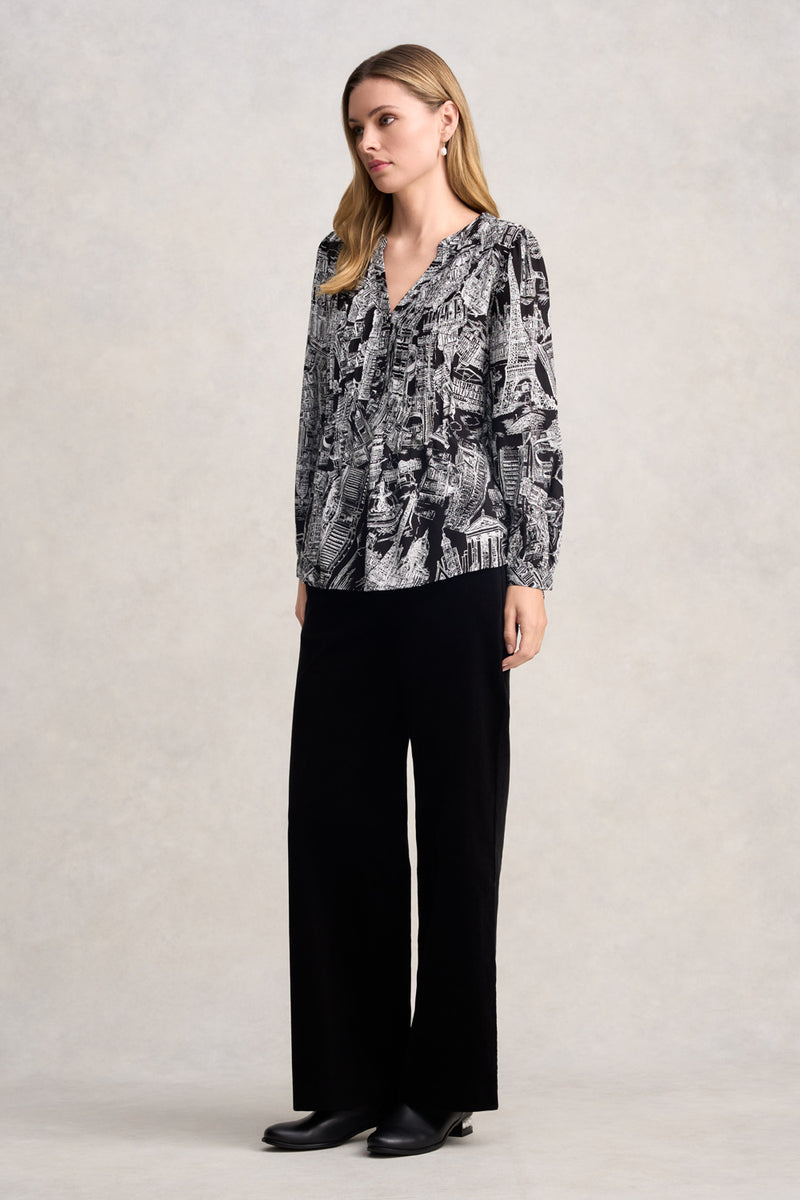 LONG SLEEVE LIGHT WEIGHT BLOUSE - EIFFEL BORDER PRINT 