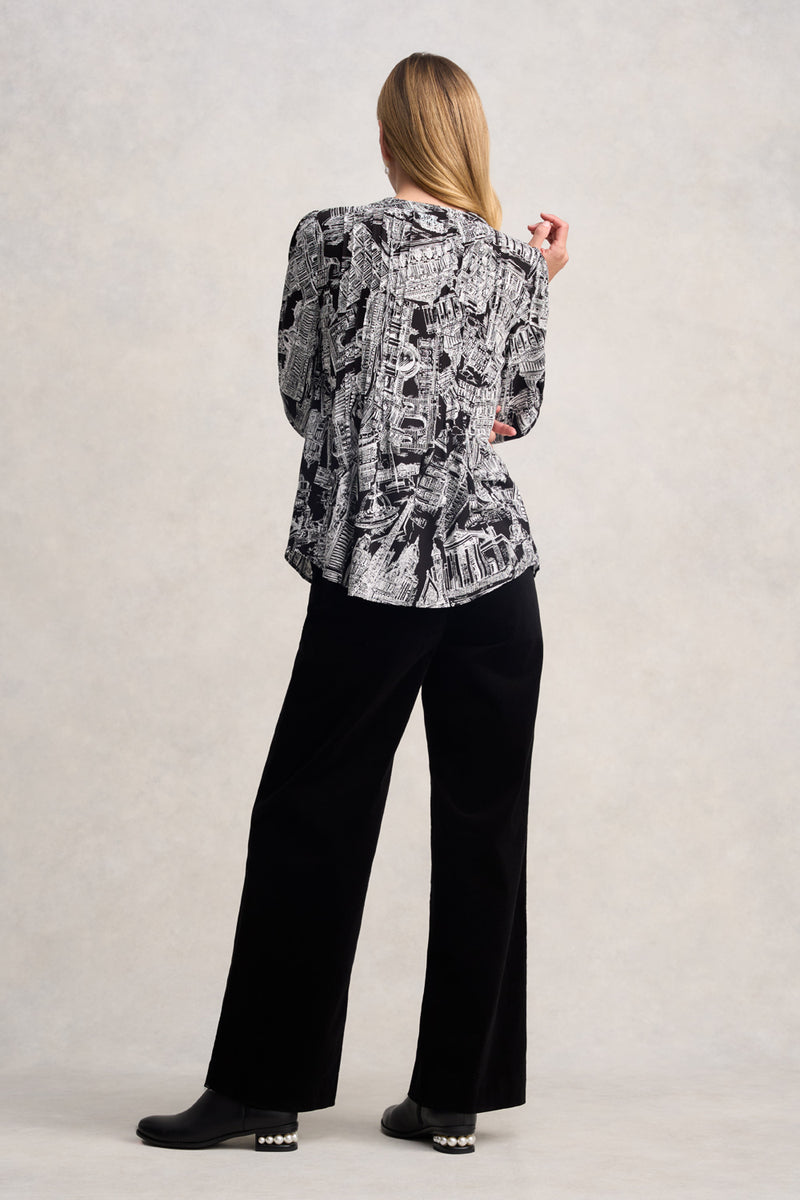 LONG SLEEVE LIGHT WEIGHT BLOUSE - EIFFEL BORDER PRINT 