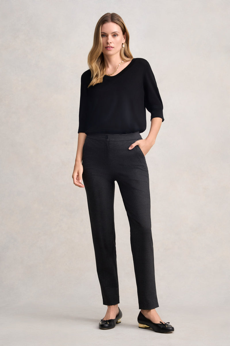 TAPERED PONTE PANT - GREYSCALE CHECK