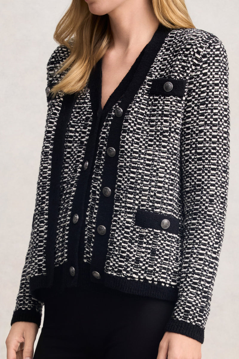 TAPE YARN CARDIGAN - BLACK MULTI