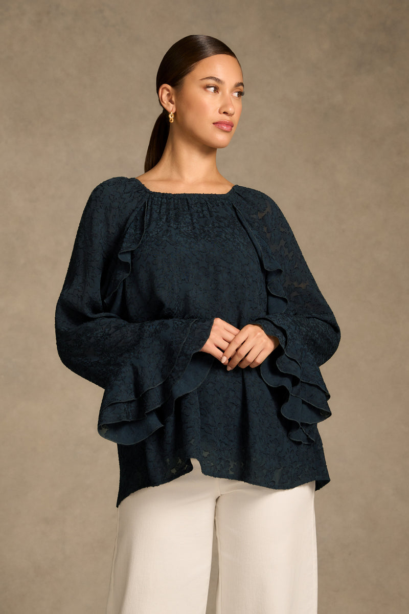 Cascading Georgette Blouse - Ink