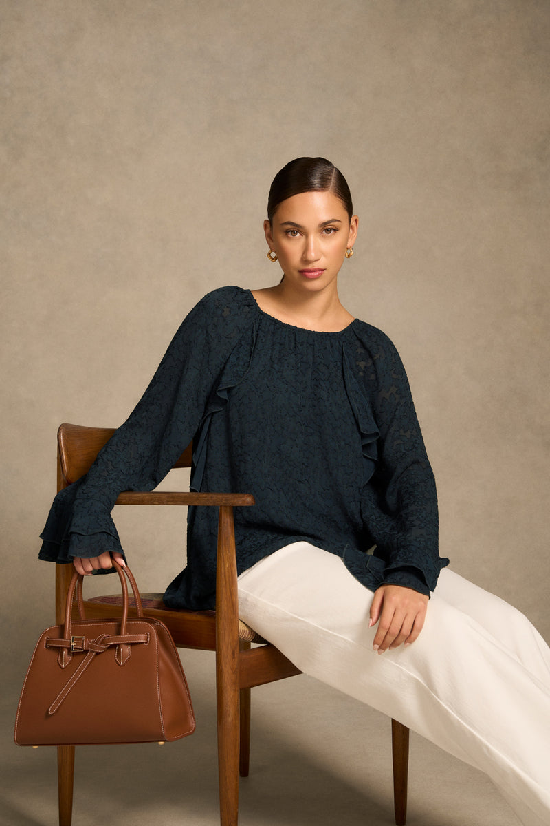 Cascading Georgette Blouse - Ink