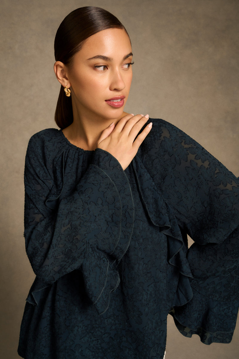 Cascading Georgette Blouse - Ink