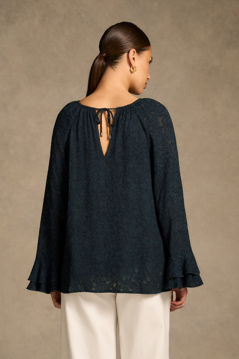 Cascading Georgette Blouse - Ink