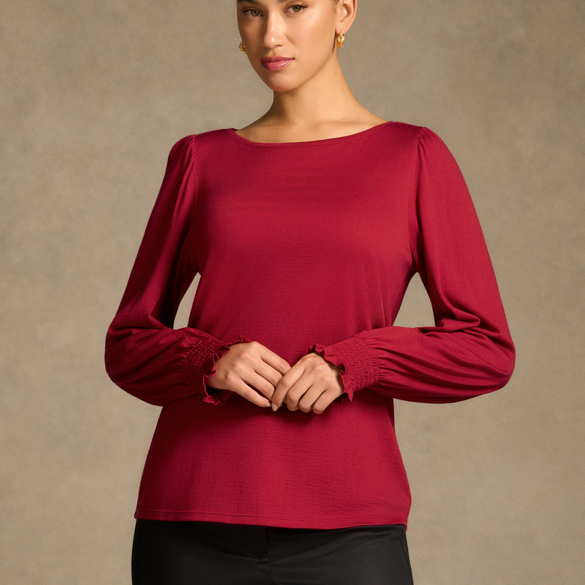 Shirred Cuff Merino Top - Crimson – Blue Illusion
