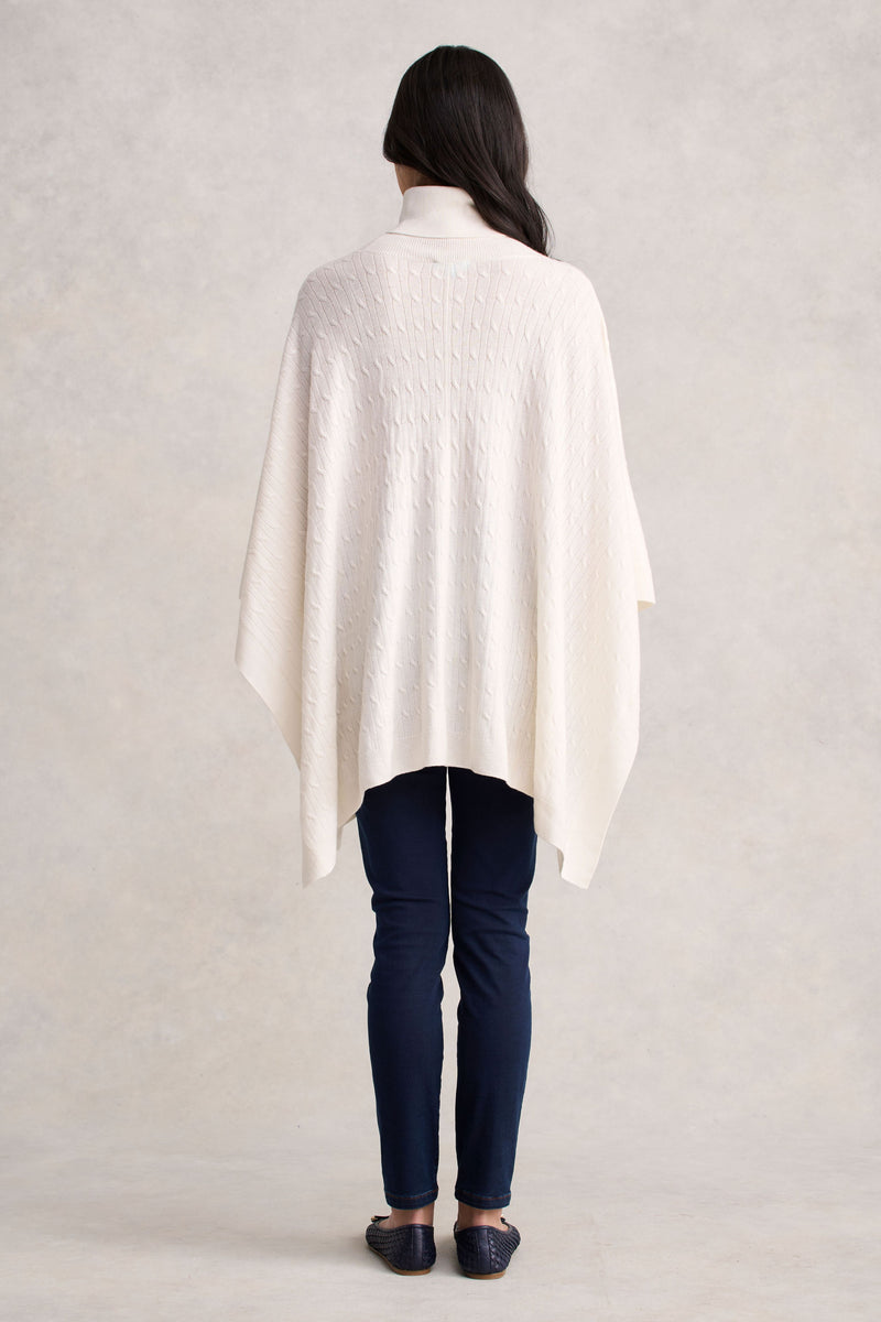 CATRIONA WOOL CABLE PONCHO - EGGSHELL
