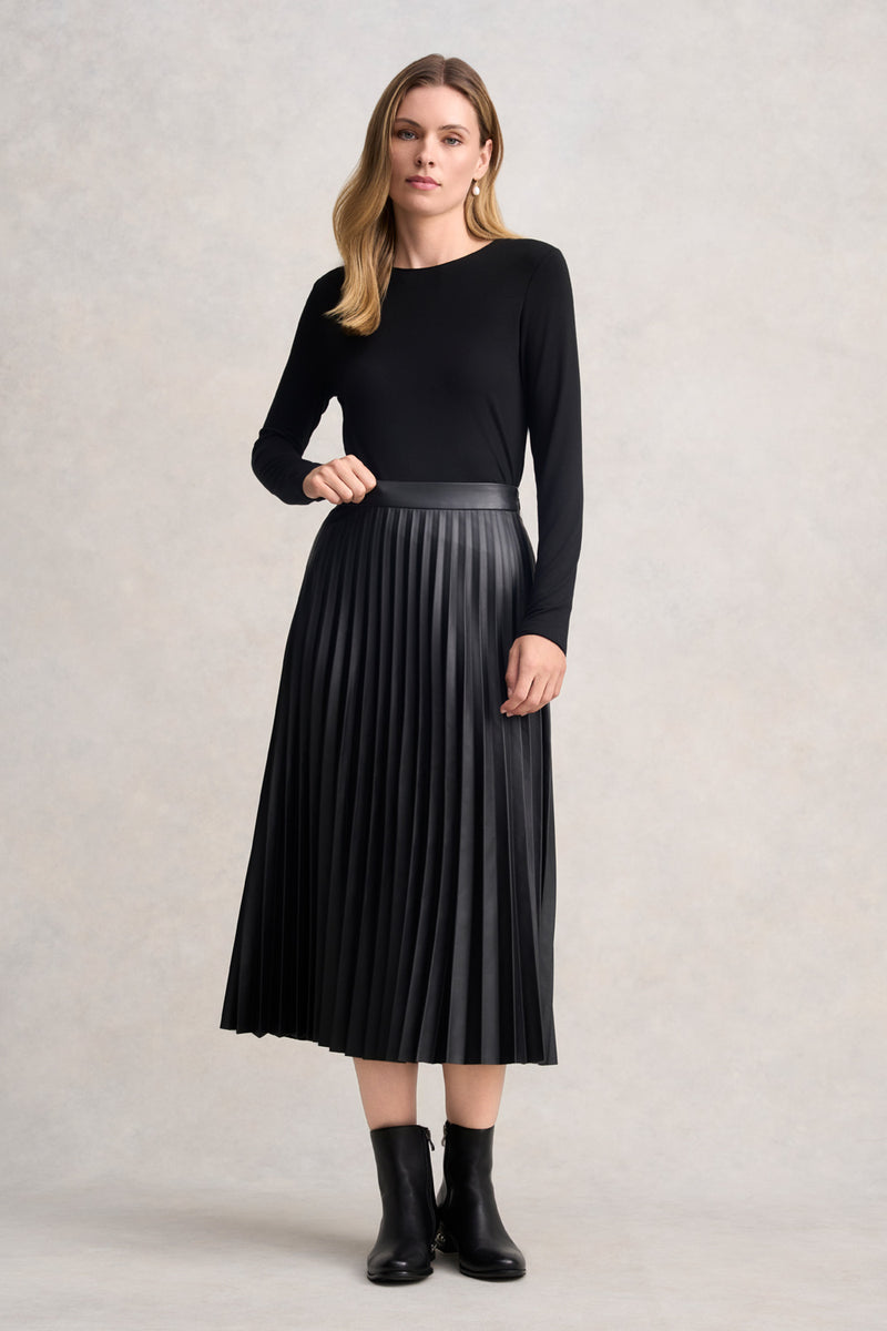 Pleated Faux Leather Skirt Black – Blue Illusion