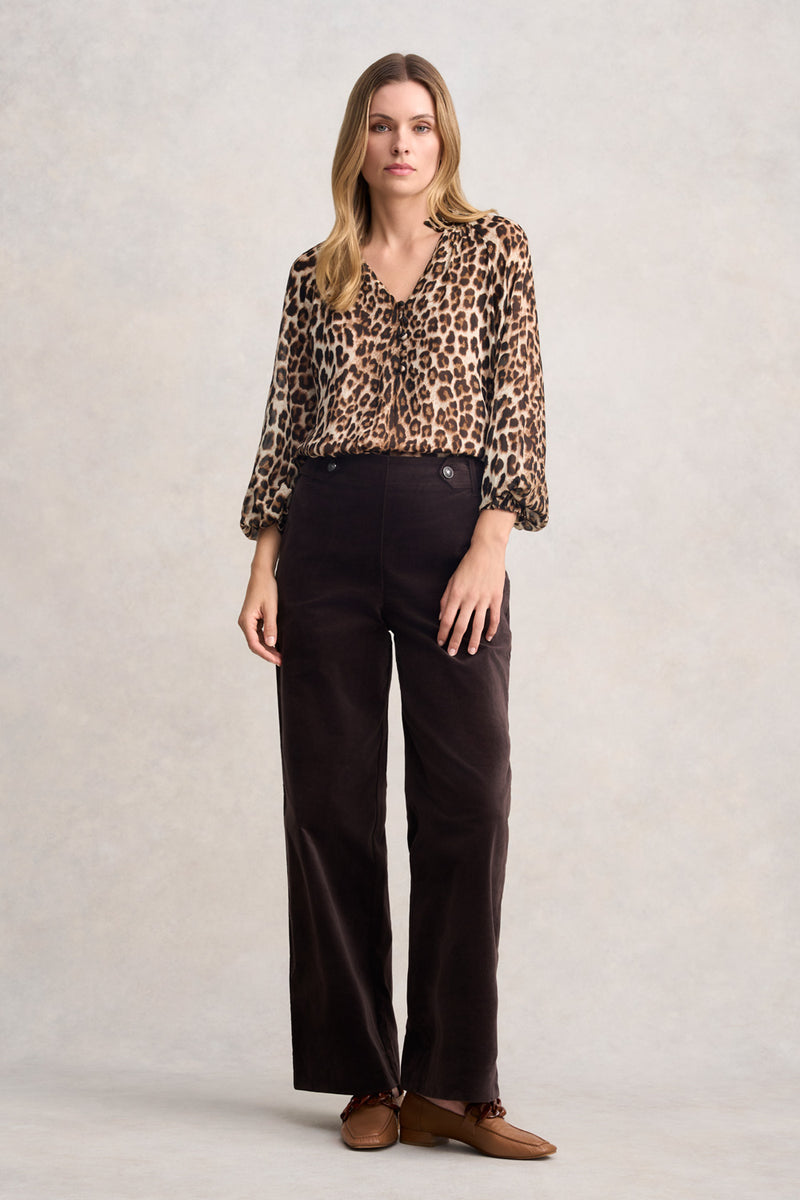 WIDE LEG VELVET PANT - CHOCOLATE