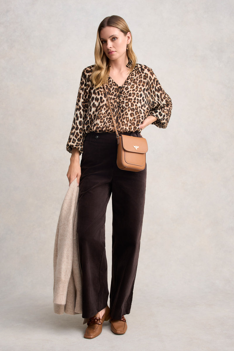 WIDE LEG VELVET PANT - CHOCOLATE