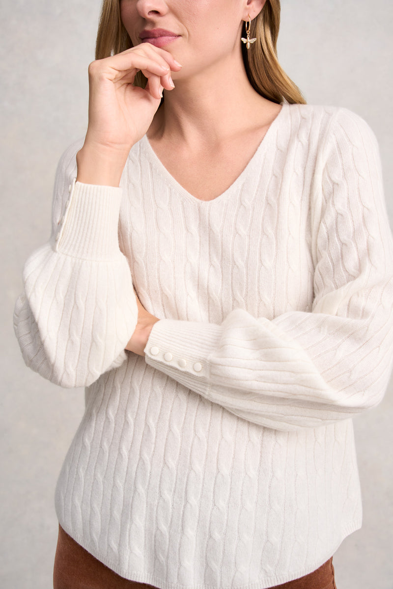 CASHMERE BLOUSON SLEEVE JUMPER - CREAM
