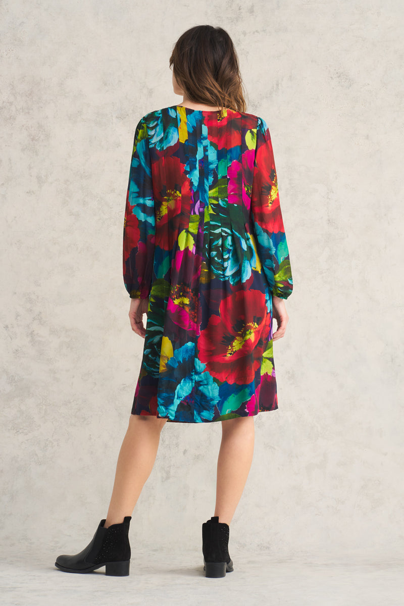 Pleated Georgette Dress - Oversized Floral Print