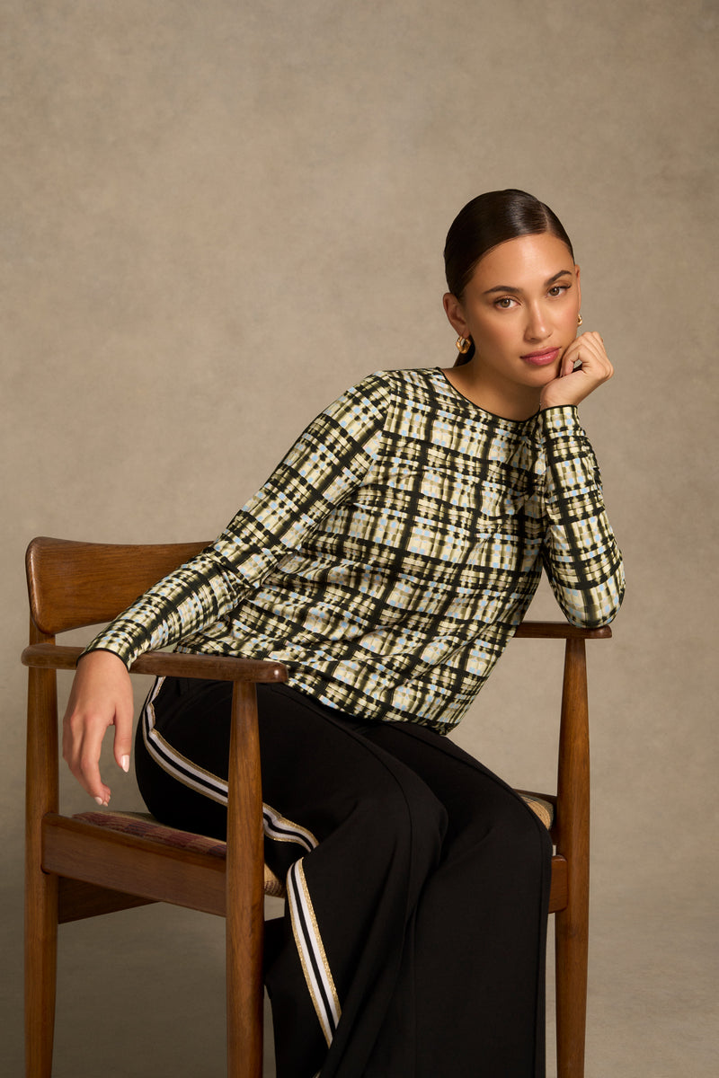 Relaxed Long Sleeve T-Shirt - Check Print