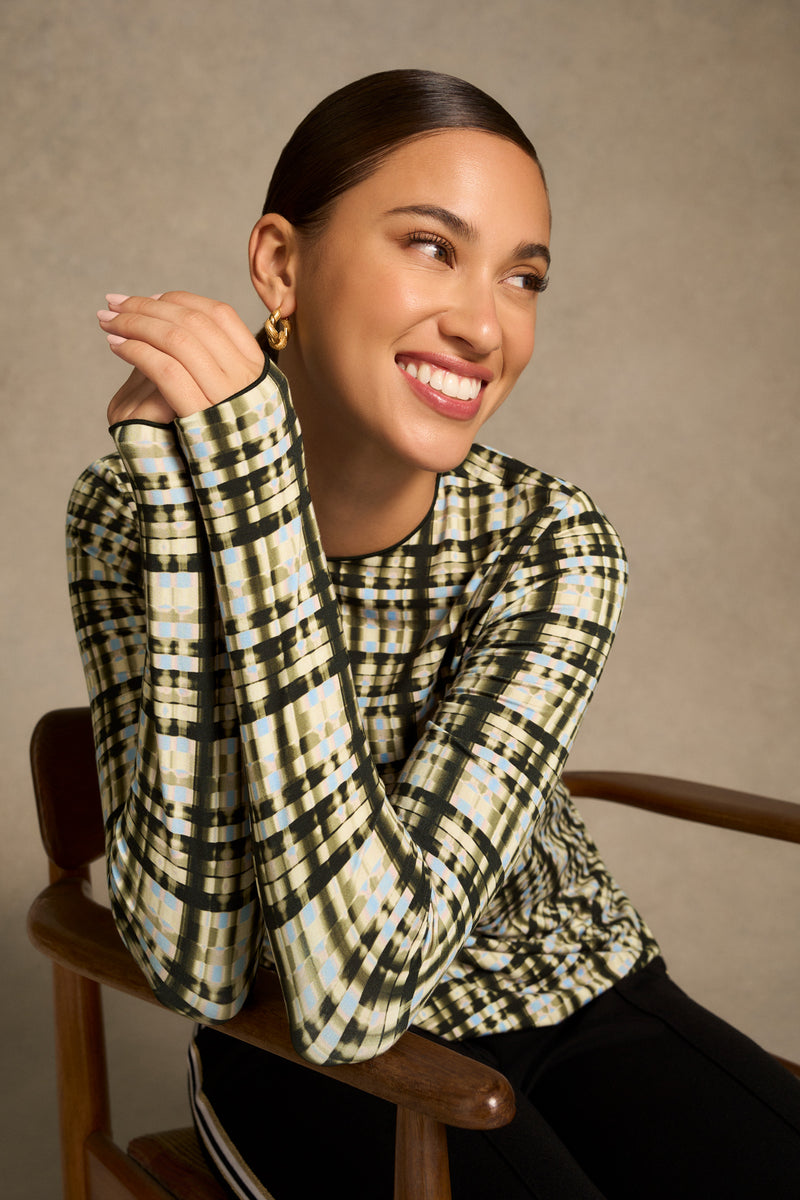 Relaxed Long Sleeve T-Shirt - Check Print