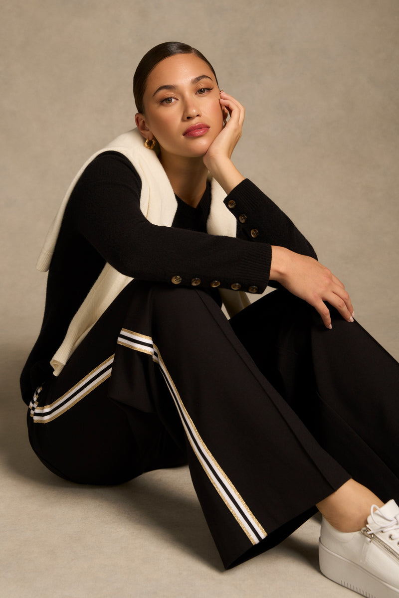Side Stripe Wide Leg Pant - Black