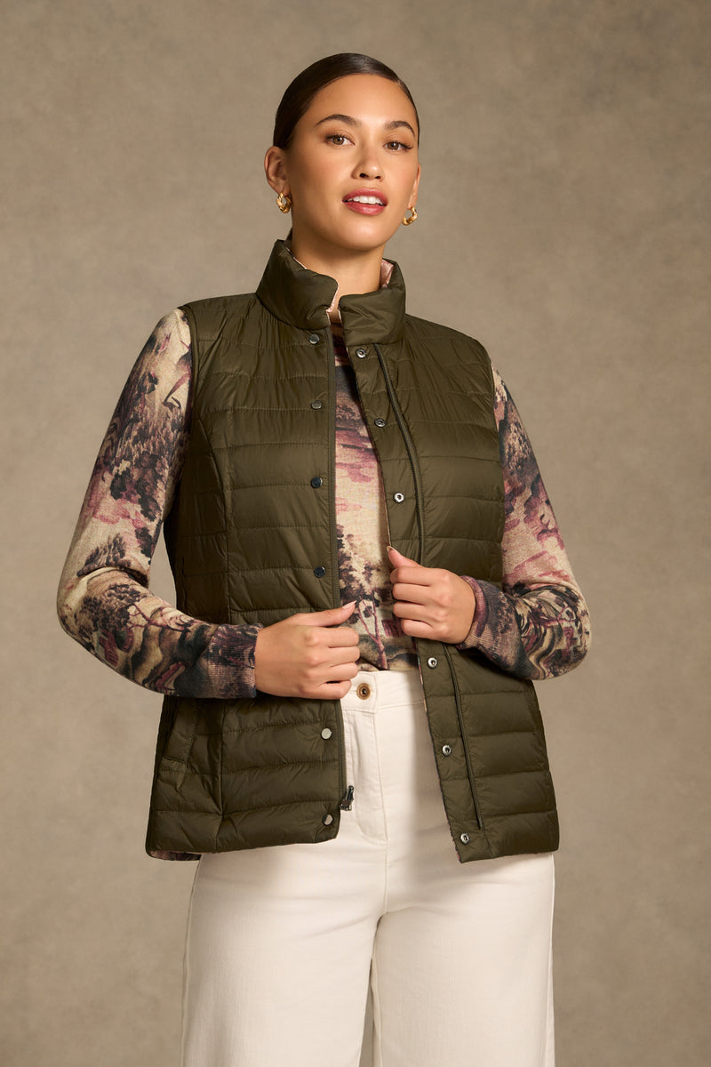 Reversible Puffer Vest - Brolga Print