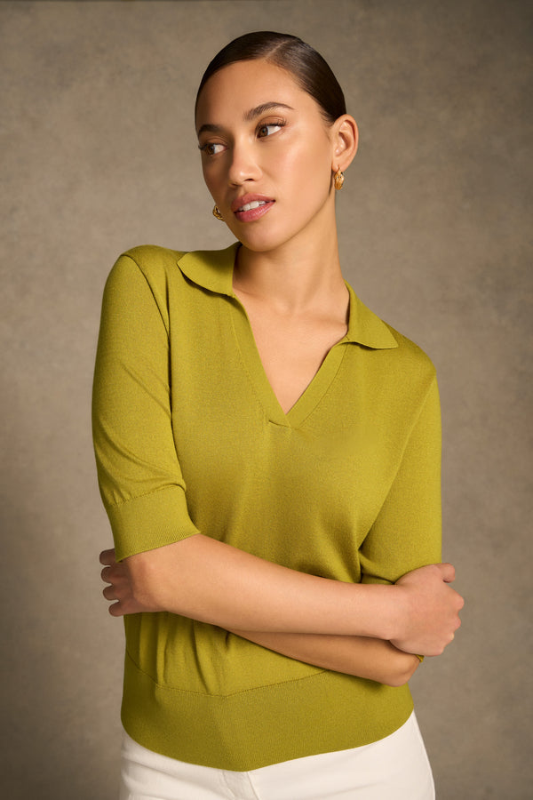 Half Sleeve Polo Knit - Chartreuse